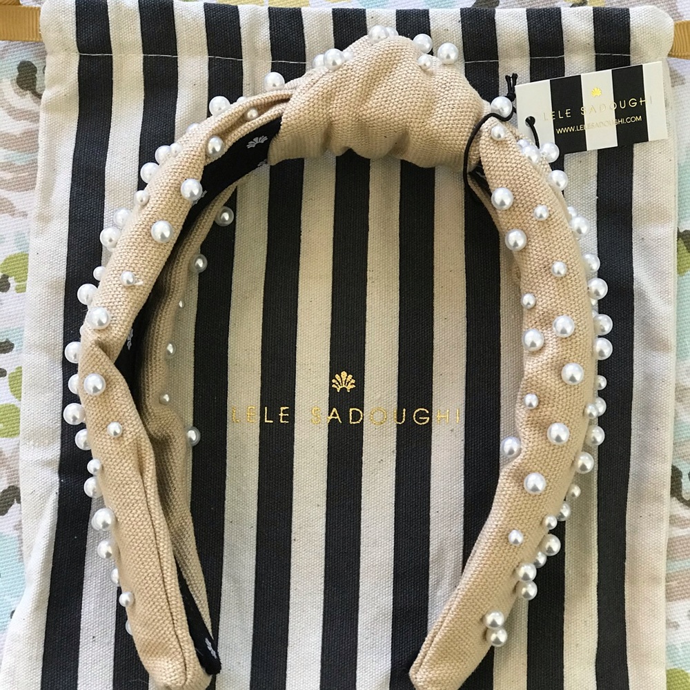 Lele Sadoughi Woven Knotted Pearl Headband